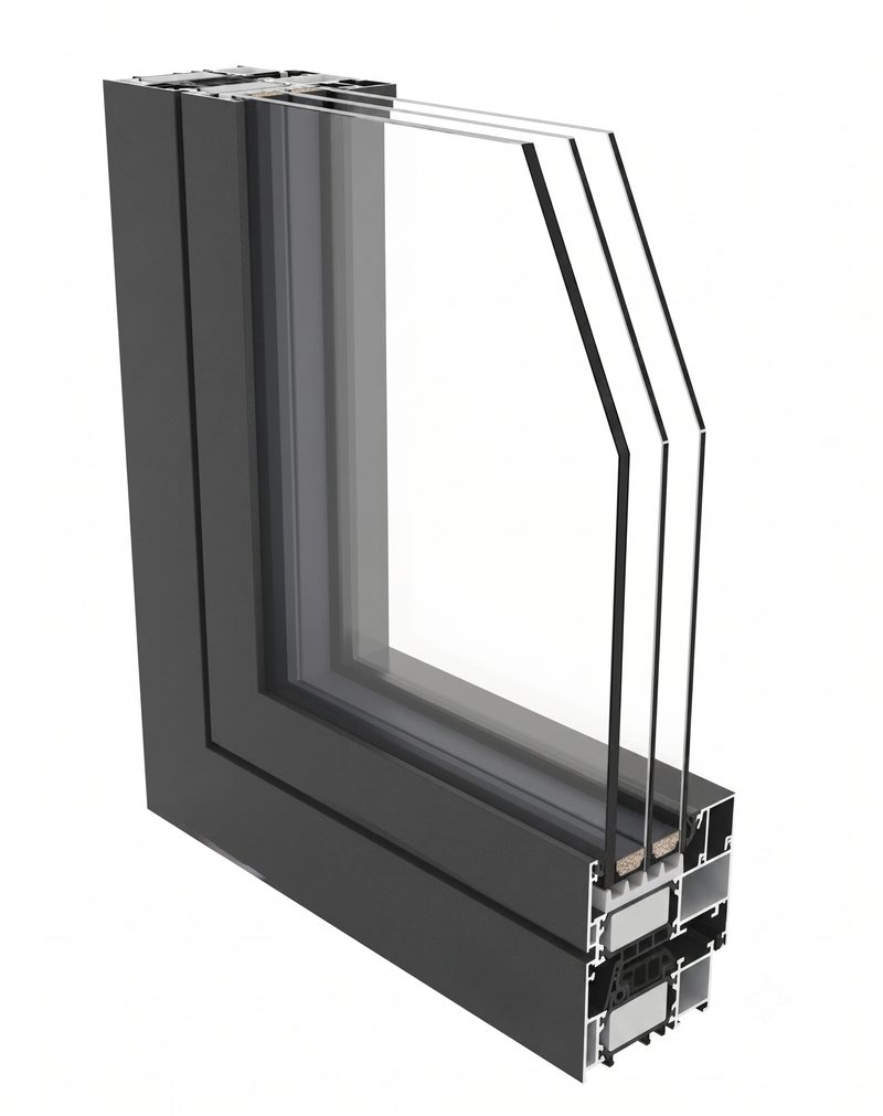 Doorsnede van het Aluminium profiel 75 met triple beglazing